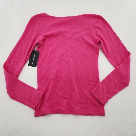 Melrose and Market Womens Size Medium Pink Micro Rib Long Sleeve Tee T-Shirt - Picture 3 of 6